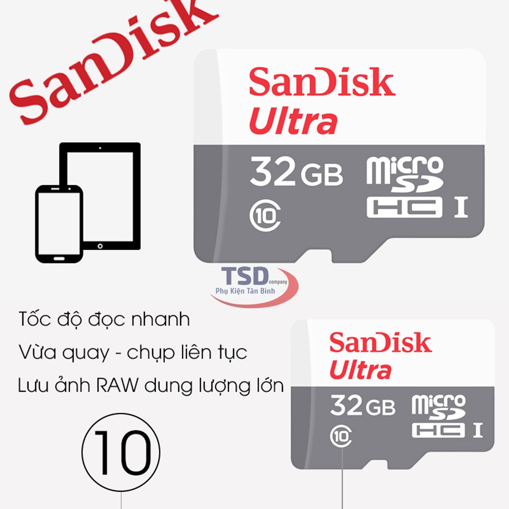 Thẻ Nhớ 32GB Sandisk 80mb/s Micro SD Chính Hãng Bảo Hành 5 Năm