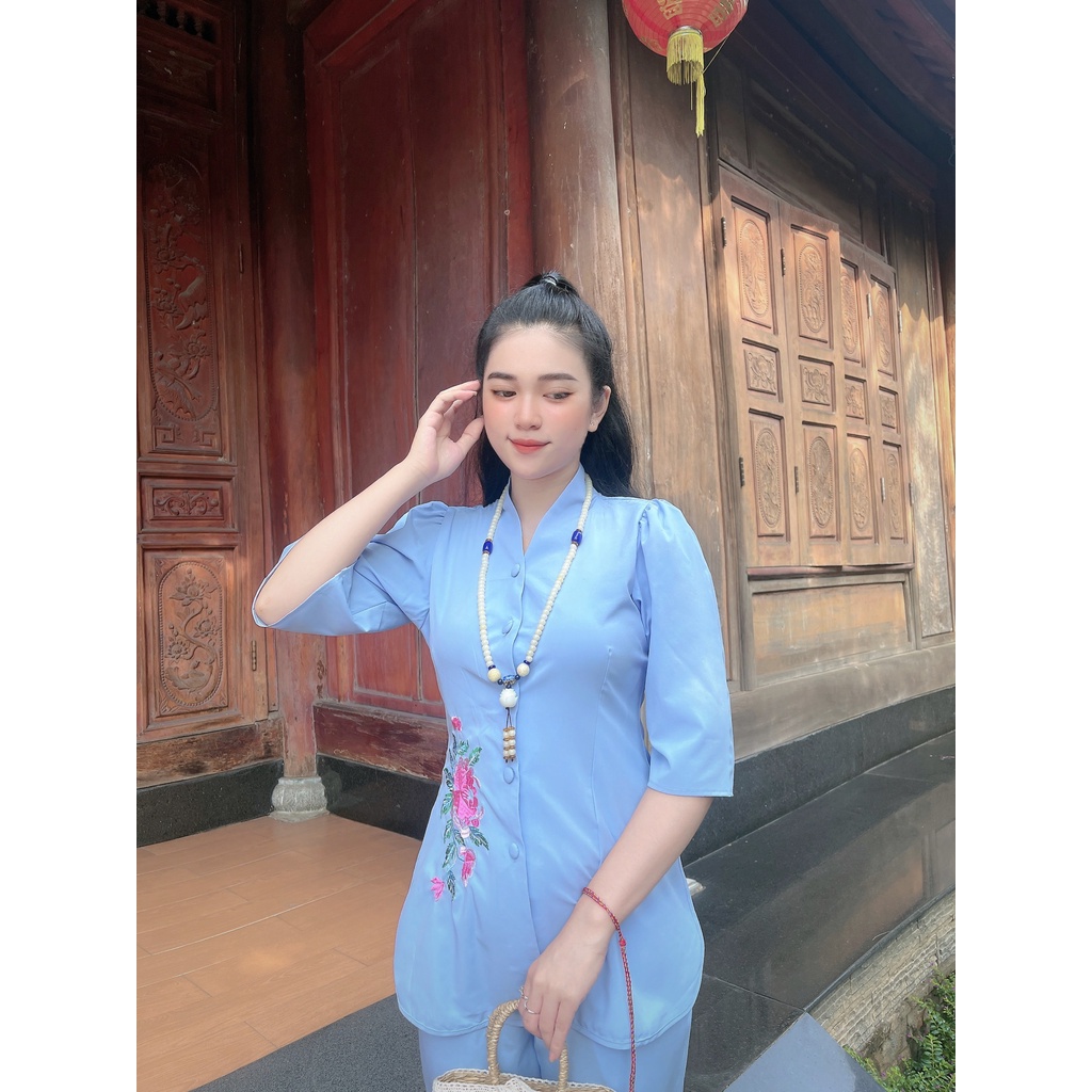 Đồ Lam Đi Chùa #Mẫu Quý cô thêu hoa# Quần Áo Nữ