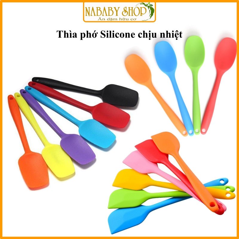 Muỗn thìa silicone chịu nhiệt cao nấu đồ ăn dặm cho bé, phới vét bột silicon đa năng, dụng cụ nhà bếp