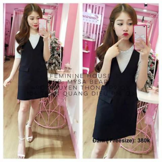 Set váy yêḿ và aó thun sọc