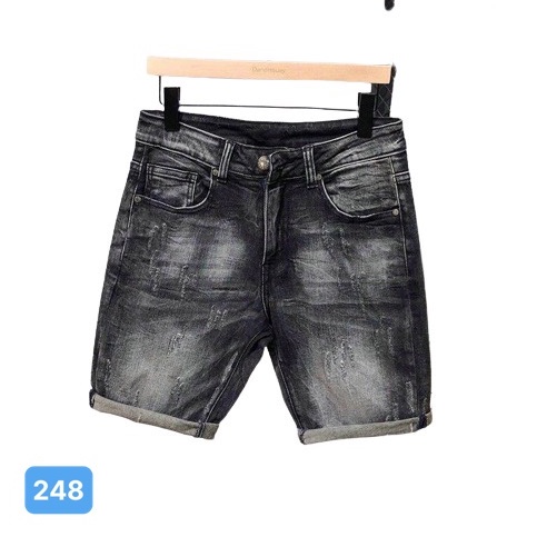 Quần short bò nam màu đen xướt co giãn OBOKFASHION chất bò dễ phối đồ cao cấp phong cách hàn quốc QJN248