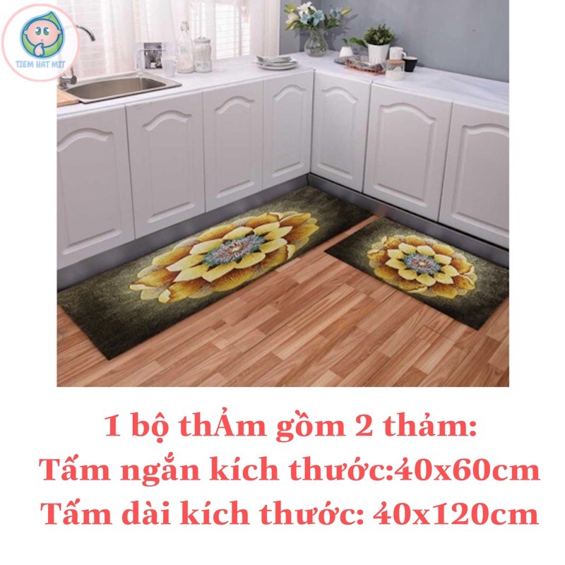 Thảm Bếp 3D lót sàn hàng loại 1 thấm hút nước chống trơn trượt giá Rẻ(Bộ 2 thảm)