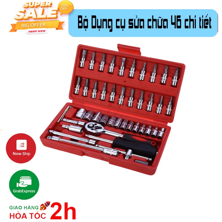 Bộ dụng cụ mở bu lông ốc vít , Sửa Chữa Ô Tô Xe Máy , đa năng 46 chi tiết ( 46 món ) 2021