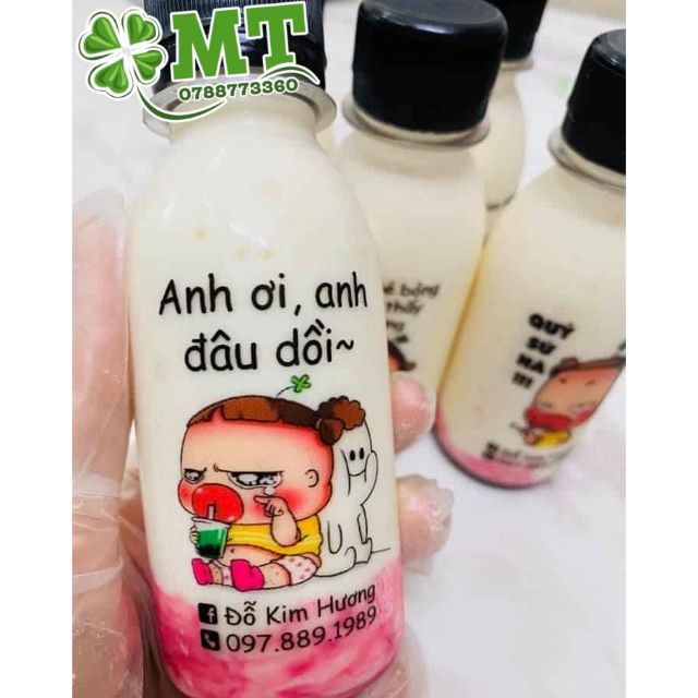 Sticker dán chai sữa chua trà sữa quỳnh aka