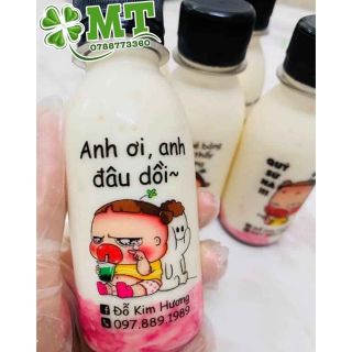 Sticker dán chai sữa chua trà sữa quỳnh aka