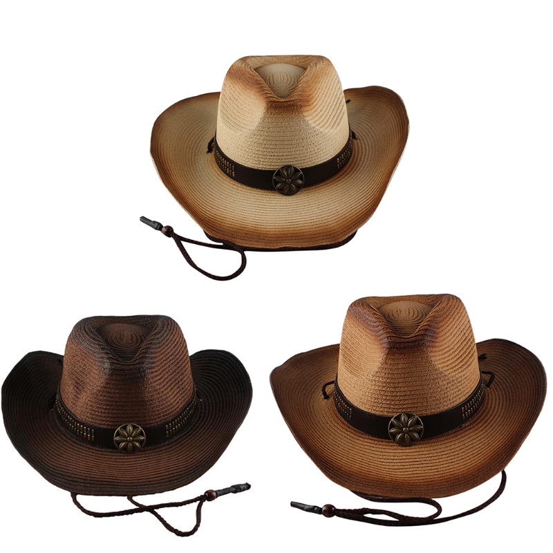 Mũ Cói Rộng Vành Kiểu Cao Bồi Phong Cách Retro Cá Tính