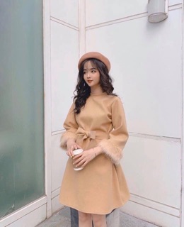 Váy Dạ Ép Tay Lông Kèm Đai