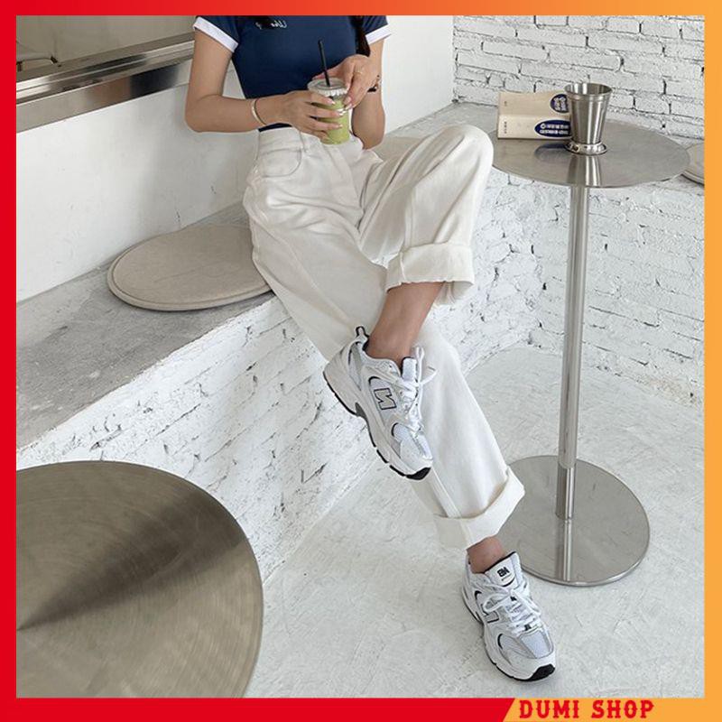 Quần jean ống suông trắng 💖𝓱𝓪̀𝓷𝓰 𝓵𝓸𝓪̣𝓲 𝓶𝓸̣̂𝓽💖 chất jean kaki , ống suông dáng dài chấm got | Dumi shop