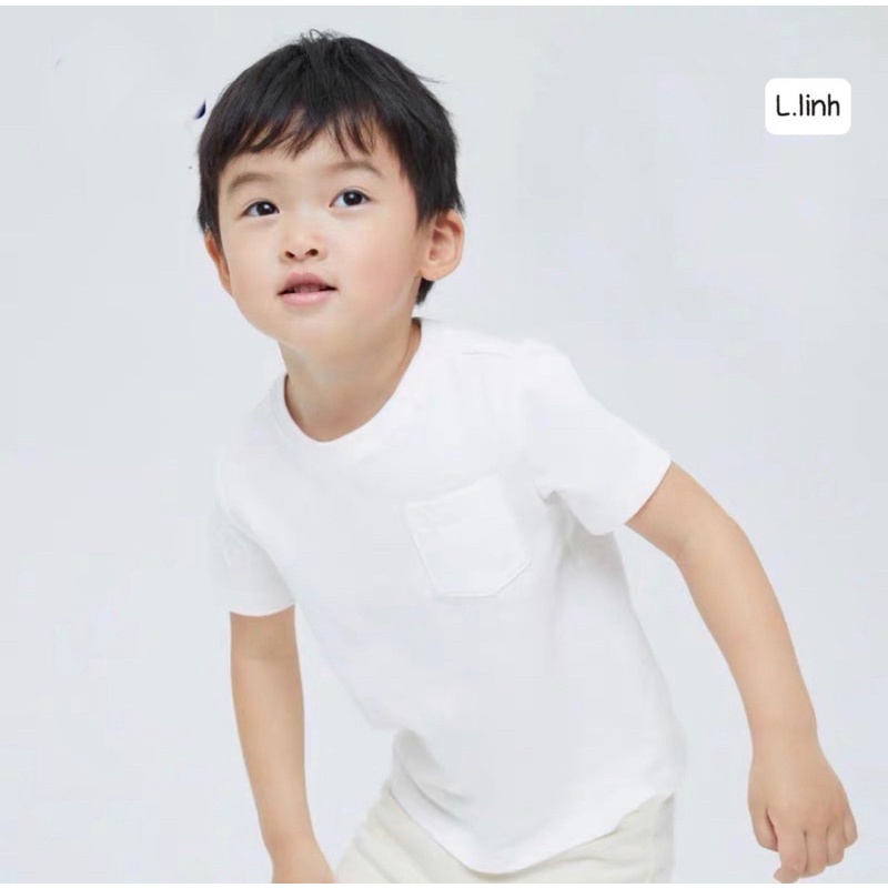 Set 3 áo thun cotton cộc tay trẻ em,áo phông bé trai bé gái mẫu cơ bản trắng đen xám phối sỉ túi ngực mềm mịn,thoáng mát