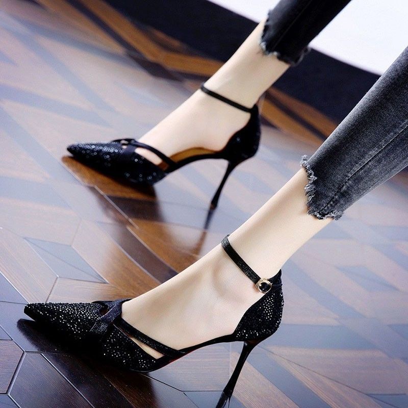 Giày Cao Gót 8Cm Mũi Nhọn Đính Đá Thời Trang Cho Nữ