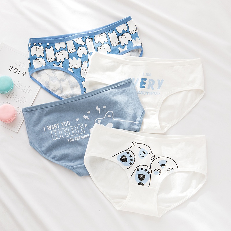 Quần lót vải cotton màu xanh dương in hình gấu thỏ dễ thương thời trang mùa hè quyến rũ dành cho nữ