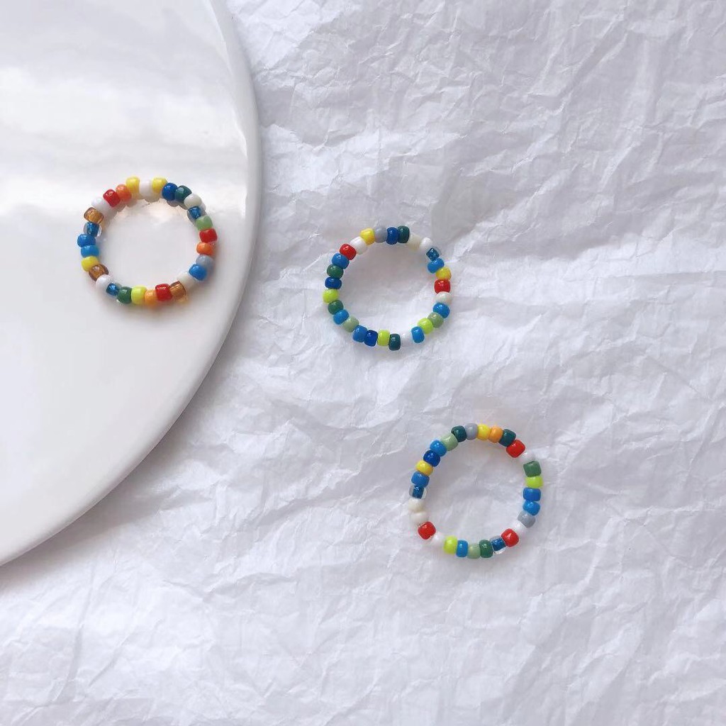 Nhẫn Hạt cườm nhiều màu hoa trơn BEADED RING handmade MADEBYLEE