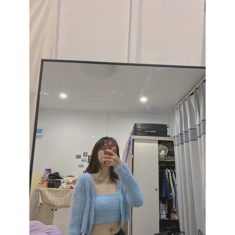 Set áo 2 dây và áo khoác len lông baby blue ( có ảnh thật) Order | BigBuy360 - bigbuy360.vn