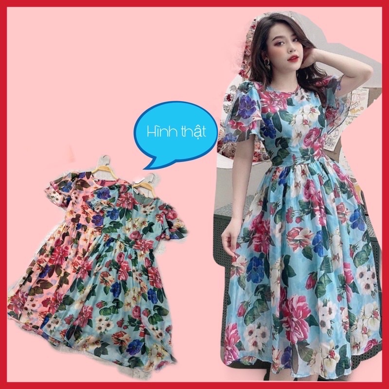 (HÀNG SHOP)Váy Thiết Kế Độc Quyền Dự Tiệc Sang Chảnh Hoa Dáng Xòe Tay Dơi Kiểu Maxi Cao Cấp