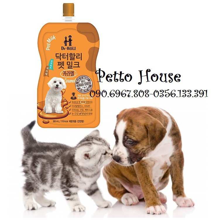 Sữa nước cho chó mèo tăng sức đề kháng Dr. Holi Pet Milk Caramel 200ml