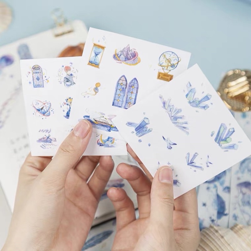 Set bộ băng dán washi tape ánh nhũ cổ trang / phản quang