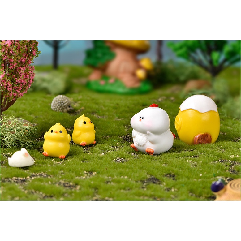 Tiểu cảnh terrarium mô hình gia đình Gà ú trang trí terrarium sân vườn, chậu cây cảnh