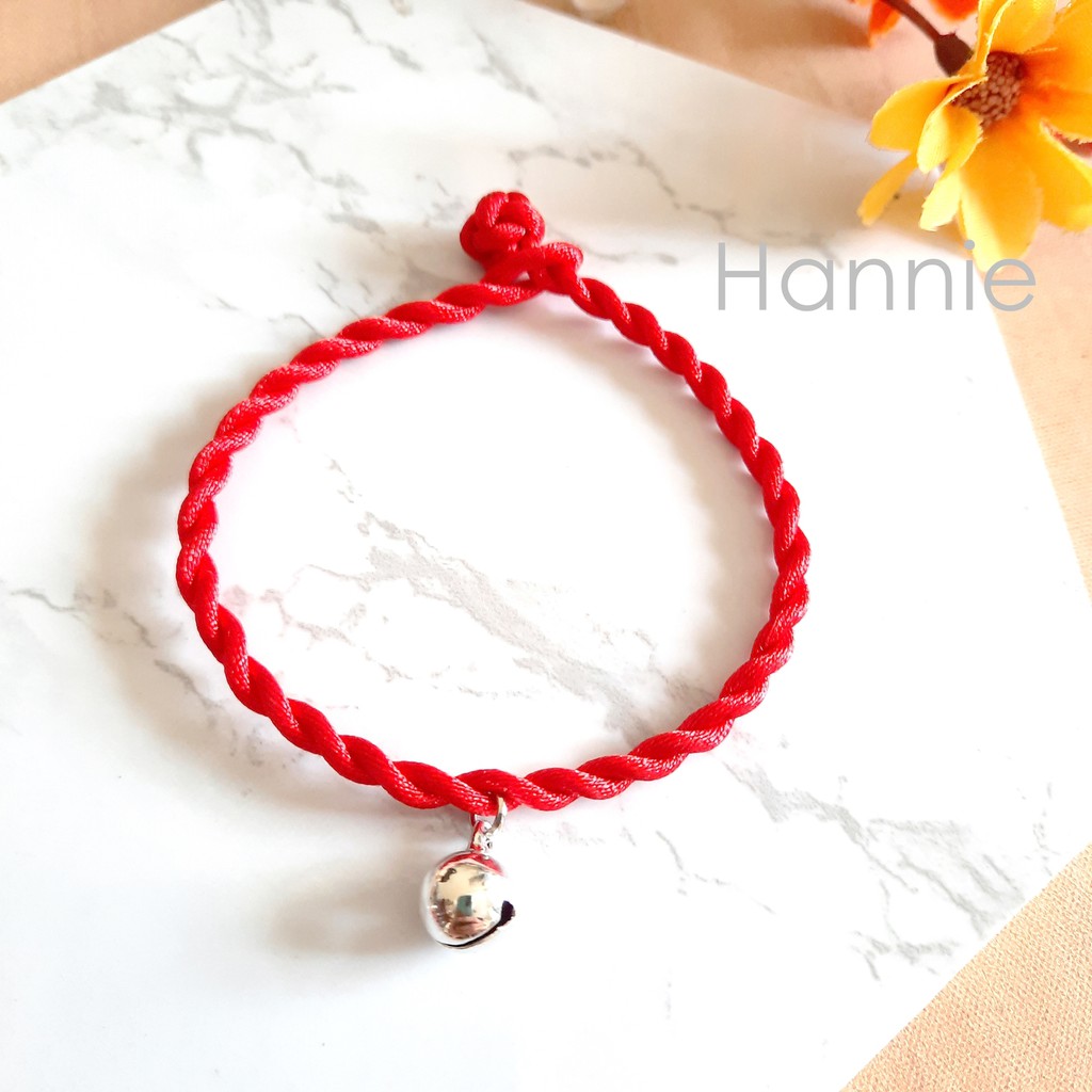 (Đỏ/Đen) Vòng tay chỉ may mắn chuông màu bạc vàng - Vòng phong thủy bình an nam nữ handmade