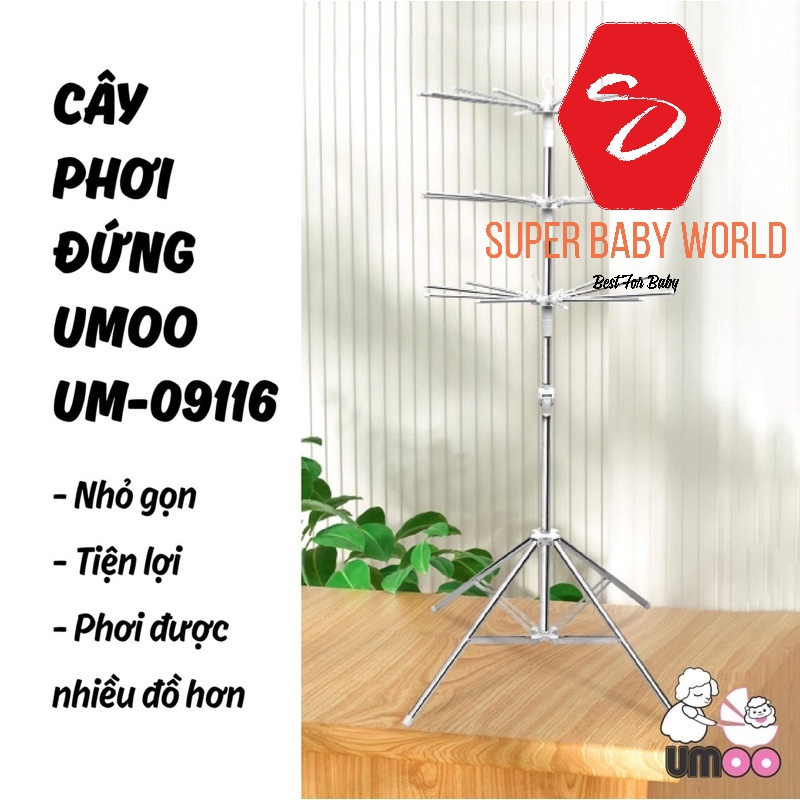 Cây phơi đồ em bé chính hãng umoo nhỏ gọn tiện lợi bằng thép cao cấp không gỉ UM-09116