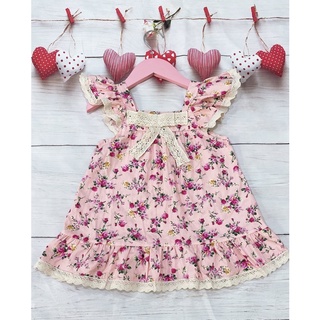 Váy hoa nhí bé gái phối nơ ren tiểu thư