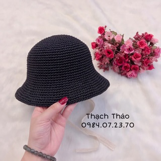 Mũ ajuma đen sợi thô cho bé