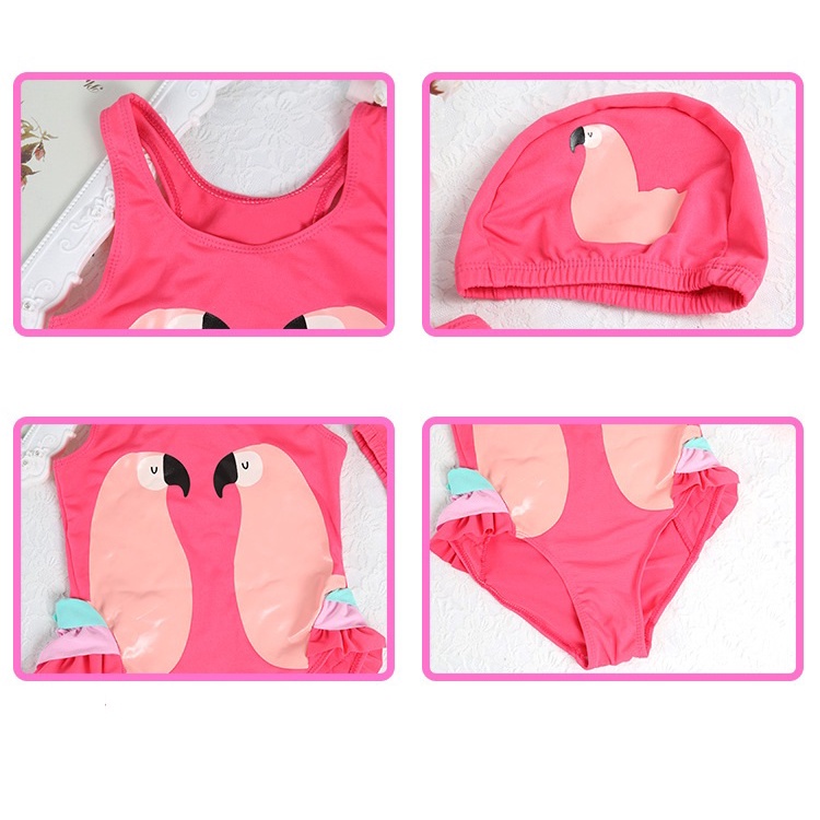 Đồ bơi bikini hồng hạc kèm nón cho bé- Đồ bơi bé gái MH: B0303