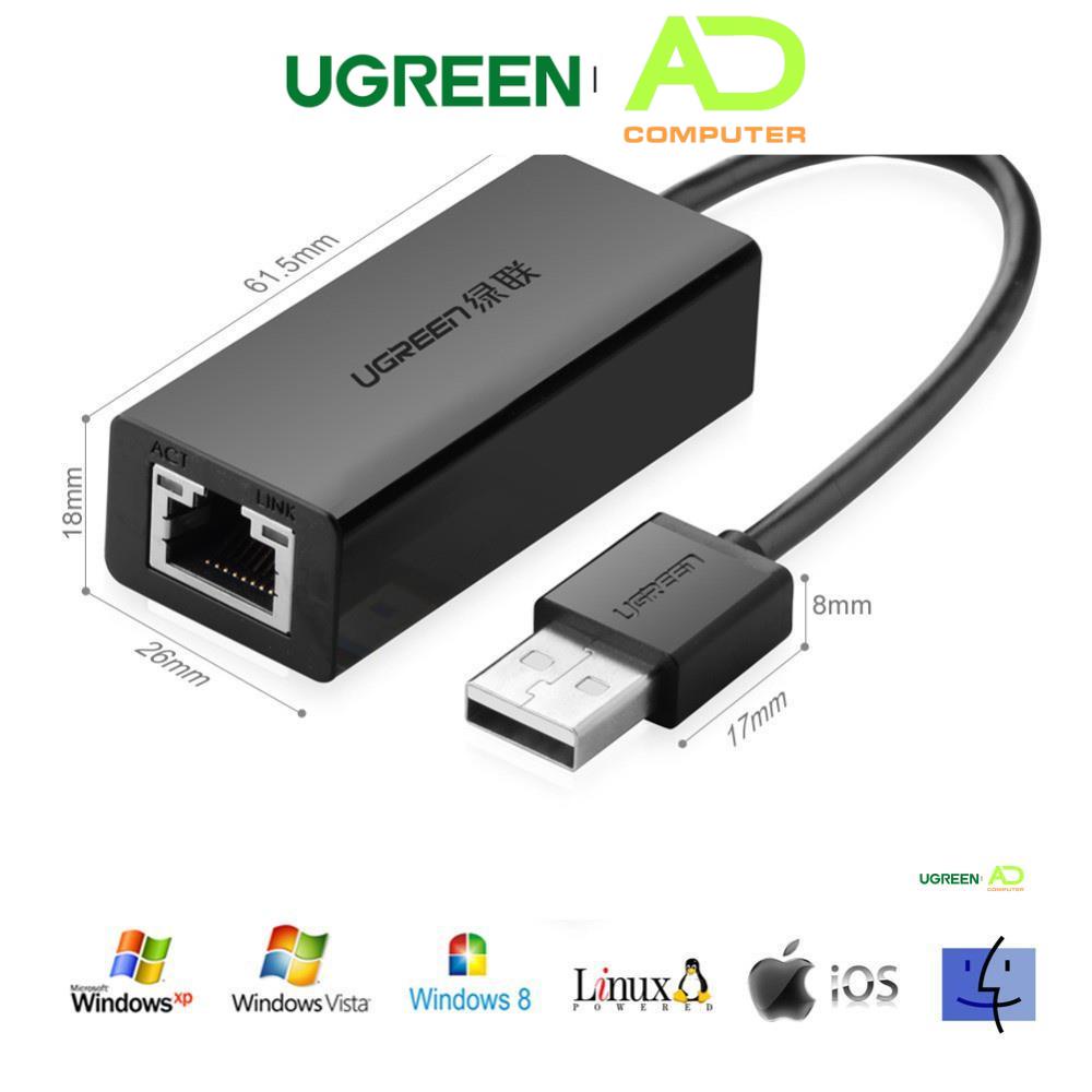 Dây UGREEN USB 2.0 sang 10/100mbps Lan chip AXIS88772 CR110 - Hàng phân phối chính hãng - Bảo hành 18 tháng