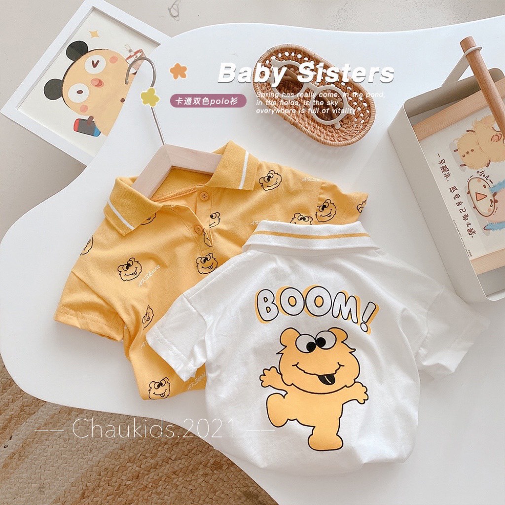 Áo polo, áo có cổ chất cotton cộc tay trẻ em in hình ếch con đáng yêu cho bé trai từ 6-16kg Bm_babyshop68