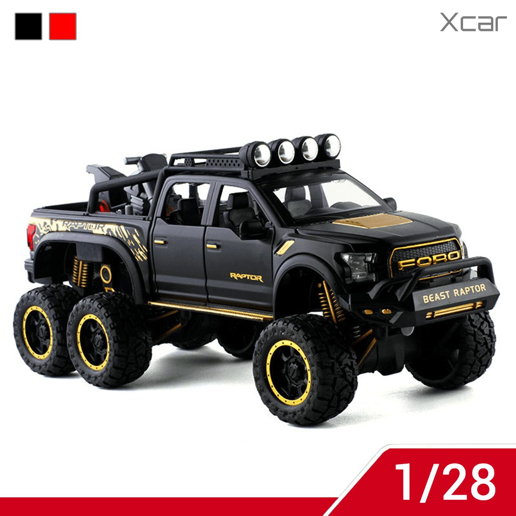 Mô Hình Xe Kim Loại Tỷ Lệ 1:28 1:24 Ford Raptor F150 Ford F-150 Beast 6X6 Có đèn led, âm thanh