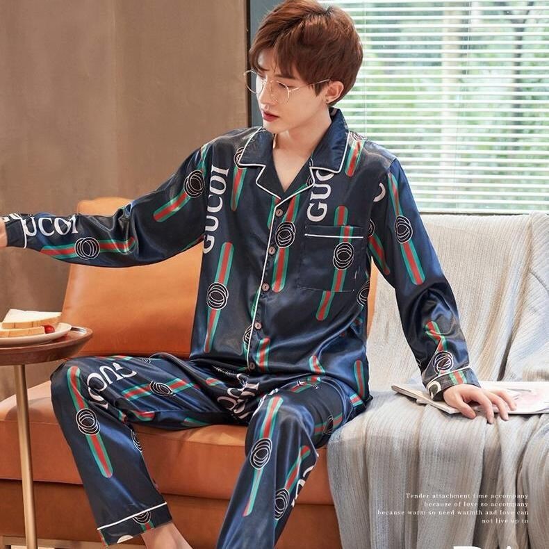 Bộ Đồ Ngủ Pijama Dài Tay Vải Lụa Thời Trang Cho Nam