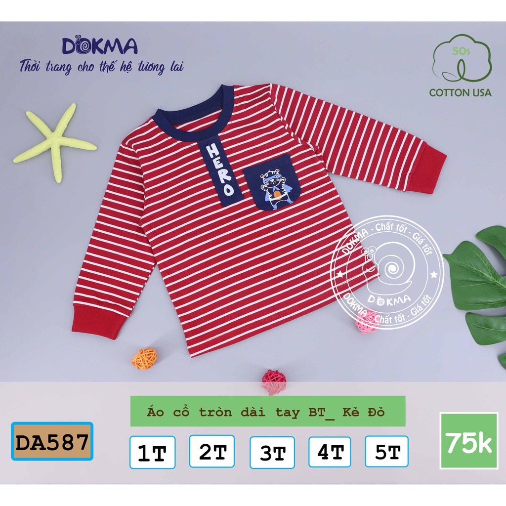 Dokma - Áo cổ tròn dài tay kẻ chất cotton mỏng mịn cho bé trai 1-5 tuổi DA587