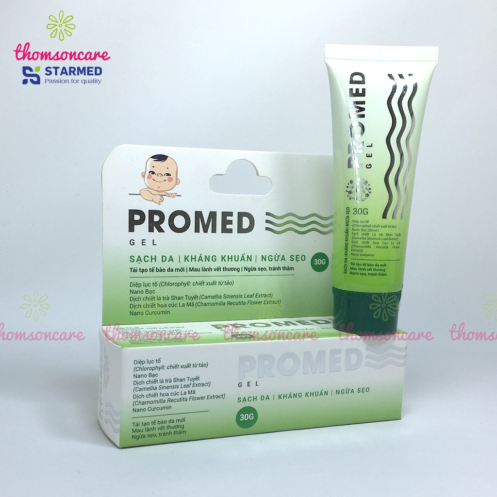 Kem Promed gel, sát khuẩn da, thủy đậu, tay chân miệng, kháng khuẩn, ngừa sẹo từ tinh chất trà xanh, nano bạc