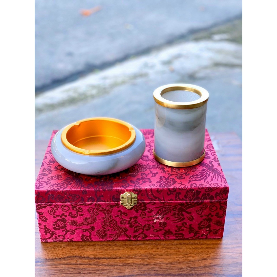 Bộ combo gạt tàn thuốc và ống đựng bút đá TA. khói