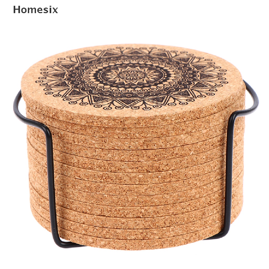 Set 12 đế lót ly hình tròn bằng gỗ họa tiết Mandala