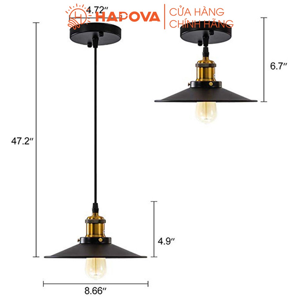Đèn thả trần đui đồng hình chóp nón HAPOVA ELLE 8890/1