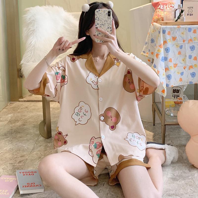 [Sẵn] Đồ bộ ngắn mặc ở nhà, đồ ngủ cotton thiết kế, pijama Quảng Châu, họa tiết dễ thương, vải mịn | BigBuy360 - bigbuy360.vn