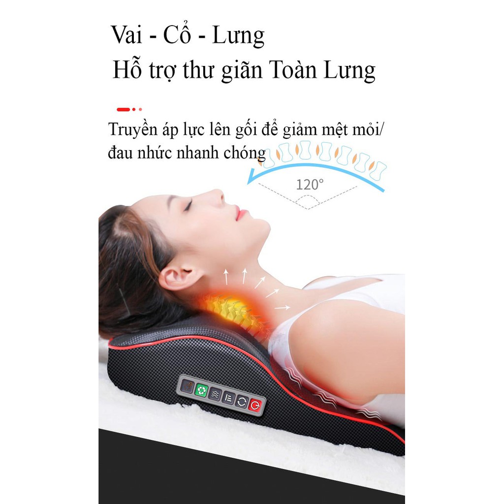 gối massage cố vai gáy - gối massage hồng ngoại thiết kế mới 8 bi xoa bóp kết hợp rung mát xa, có thể dùng trên ô tô