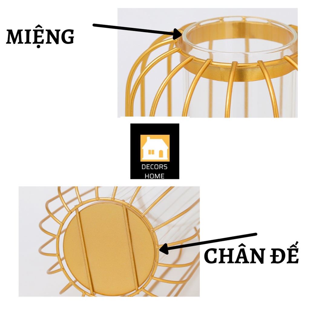 Lọ hoa hình Đèn Lồng khung kim loại phong cách mới lạ trang trí nhà cửa