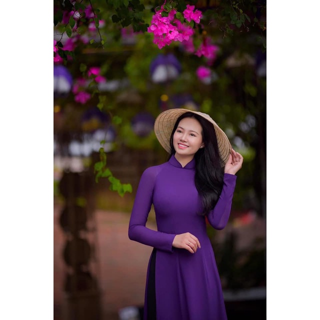 Áo Dài Truyền Thống Màu Tím Huế, Lụa Chiffon Cao Cấp 4 Tà, Không Nhăn Không Xù, ADV Cam Kết Chất Lượng Chuẩn Phom Dáng