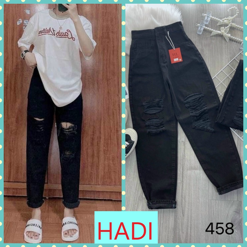 [ CHẤT VẤN CUỘC ĐỜI ] QUẦN BAGGY JEANS NỮ LƯNG CAO RÁCH CÀO NGANG ĐÙI MÀU ĐEN LAI CUỐN CHẤT VẢI DÀY DẶN MỀM MỊN