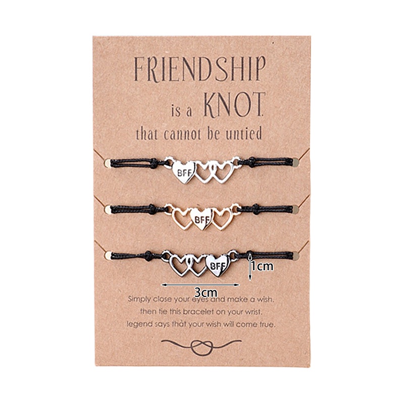 Set 3 Vòng Tay Dây Da Bện Handmade Mặt Hợp Kim Phong Cách BFF Âu Mỹ Đơn Giản Thời Trang