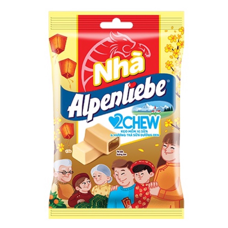 KẸO ALPENLIEBE 2CHEW VỊ SỮA &amp; TRÀ SỮA ĐƯỜNG ĐEN 227,5G