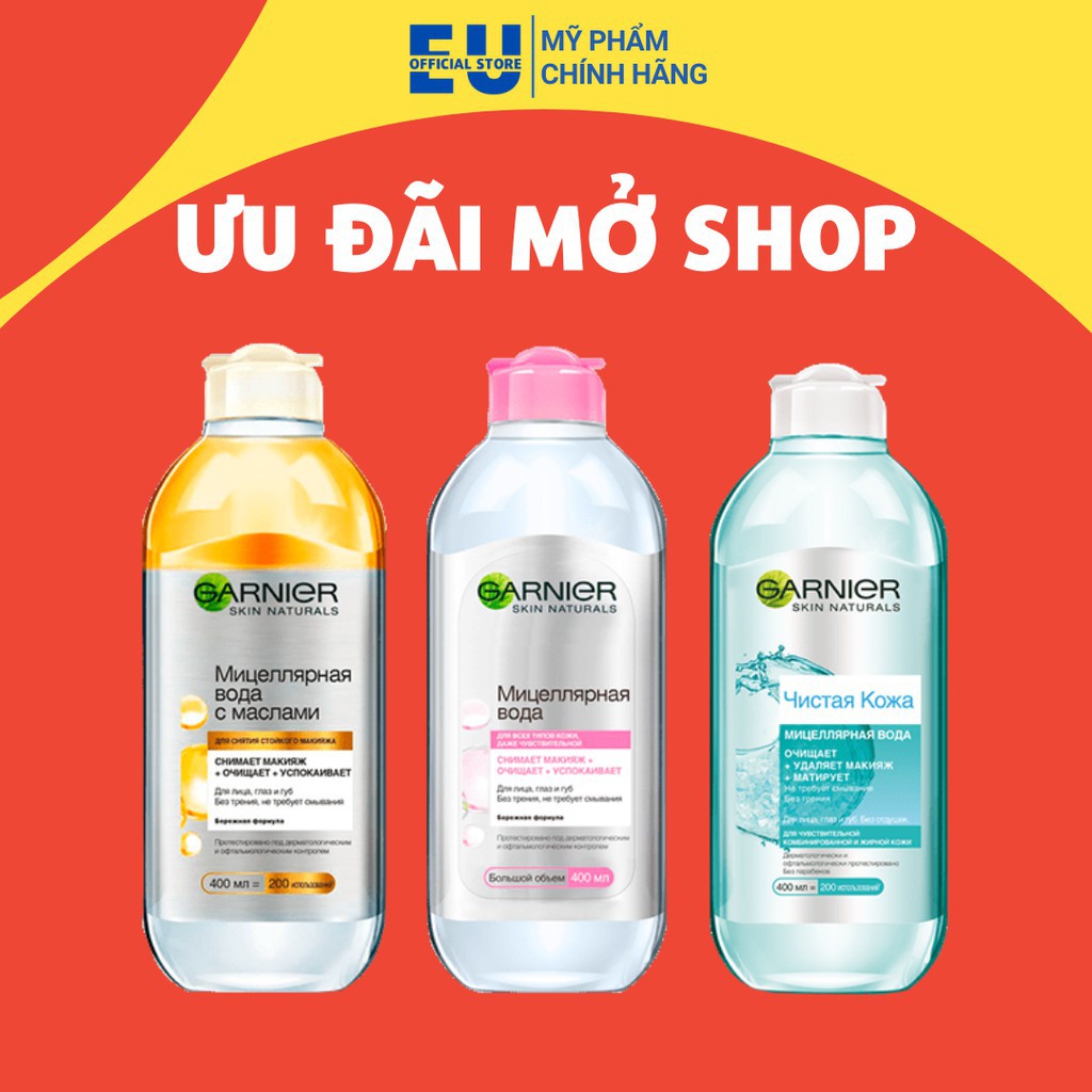 [người bán địa phương] [Loại 400ml] Nước Tẩy Trang Micellar Garnier Hồng/ Vàng/ Xanh Skinactive Cleansing Water