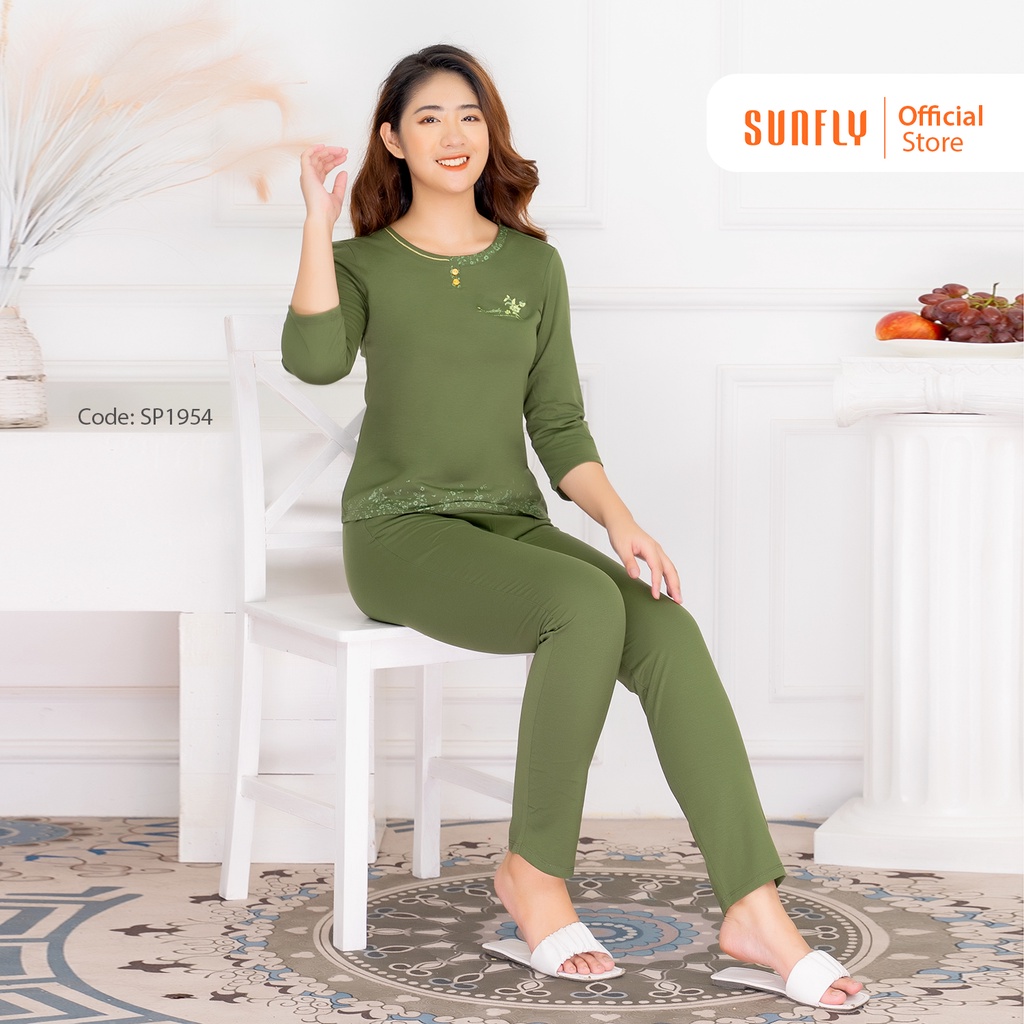 Bộ đồ mặc nhà nữ cotton SUNFLY áo tay lỡ, quần dài SP1954