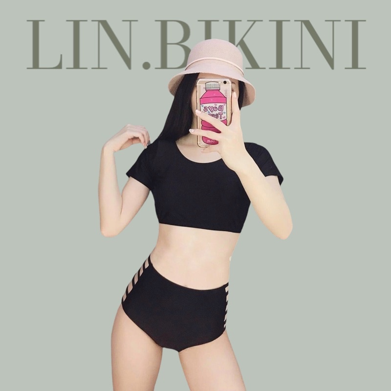 Quần bơi bikini cạp cao đan ngang