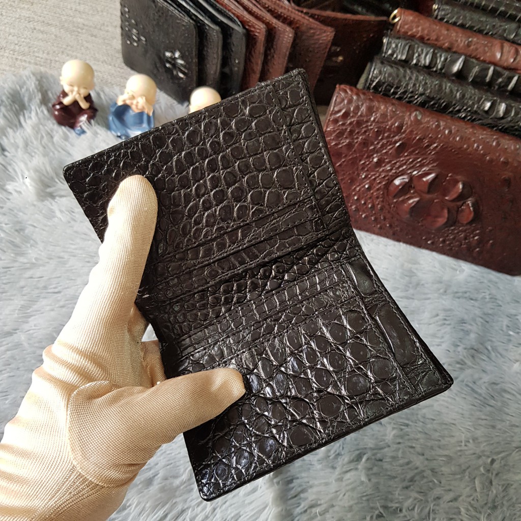Ví Da Cá Sấu, Da Bụng | Ví Cá Sấu 2 Mặt, Ví Da Cá Sấu, Bóp Cá Sấu, Ví Cá Sấu Màu Đen | Dáng Đứng, Bóp Cá Sấu Nguyên Tấm