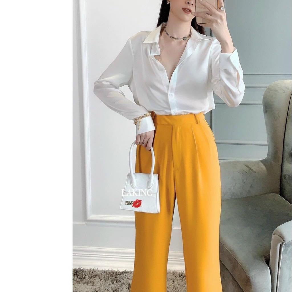 Áo Sơ Mi Nữ Trắng ♥️ Áo Sơ Mi Nữ ♥️ Dáng rộng Công Sở Chất Liệu Lụa Cao Cấp | BigBuy360 - bigbuy360.vn
