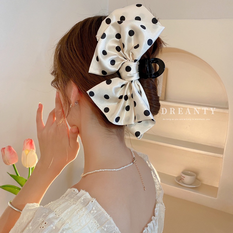 Kẹp Nơ Họa Tiết Chấm Bi Phong Cách Pháp Ngọt Ngào