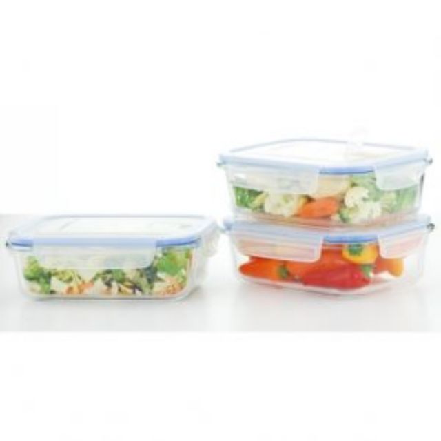 (Made in KOREA ) Bộ 3 hộp thủy tinh 400ml + túi giữ nhiệt GLASSLOCK  lunchset3