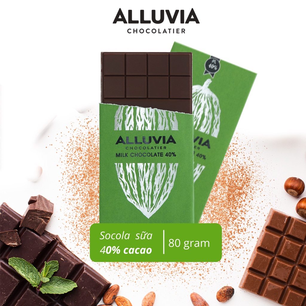 Socola nguyên chất sữa 40% cacao ngọt ngào Alluvia Chocolate Milk chocolate 40% cocoa